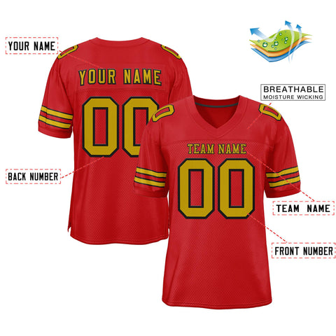 Custom Red Old Gold-Black Classic Style Authentic Football Jersey