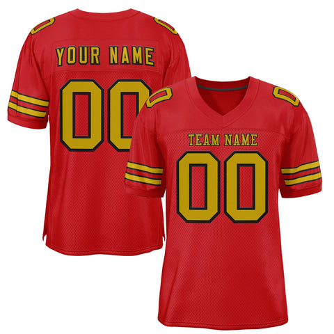 Custom Red Old Gold-Black Classic Style Authentic Football Jersey