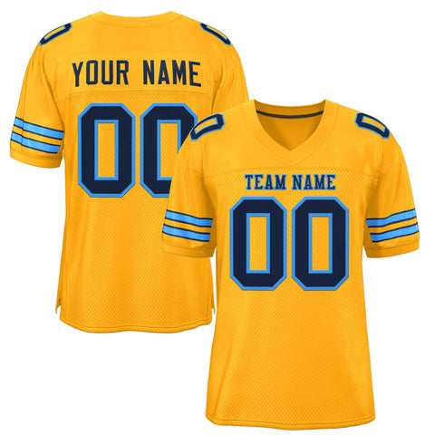 Custom Gold Navy-Powder Blue Classic Style Authentic Football Jersey