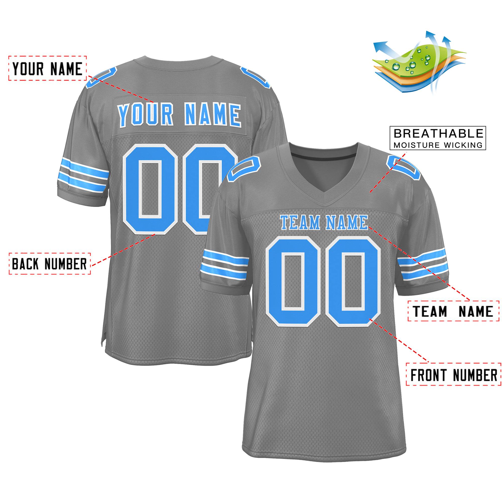 Custom Gray Powder Blue-Powder Blue Classic Style Authentic Football Jersey