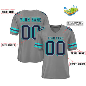 Custom Gray Navy-Aqua Classic Style Authentic Football Jersey