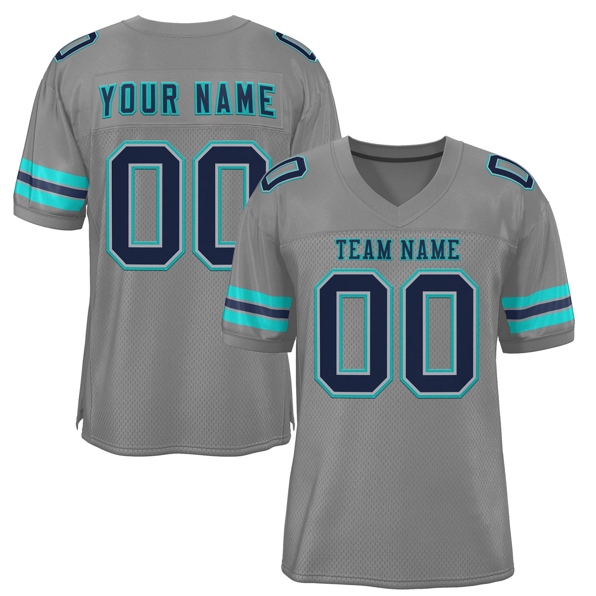 Custom Gray Navy-Aqua Classic Style Authentic Football Jersey