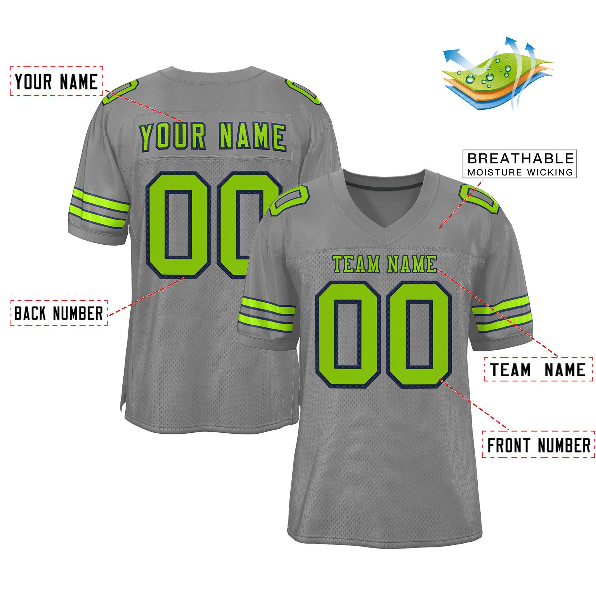 Custom Gray Neon Green-Neon Green Classic Style Authentic Football Jersey