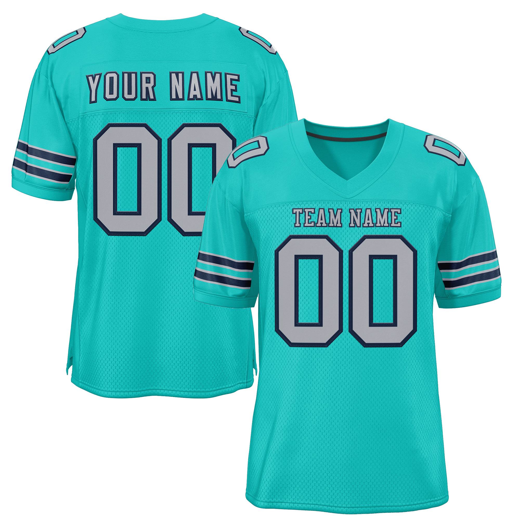 Custom Aqua Gray-Navy Classic Style Authentic Football Jersey