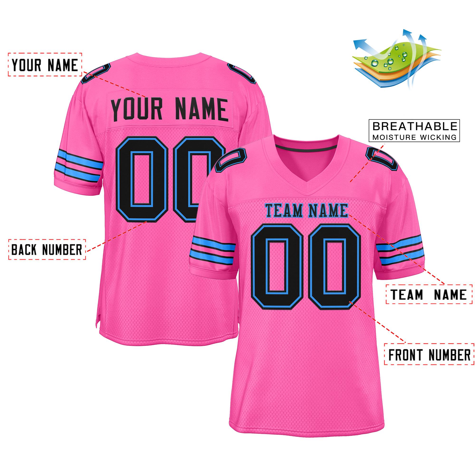 Custom Pink Black-Powder Blue Classic Style Authentic Football Jersey