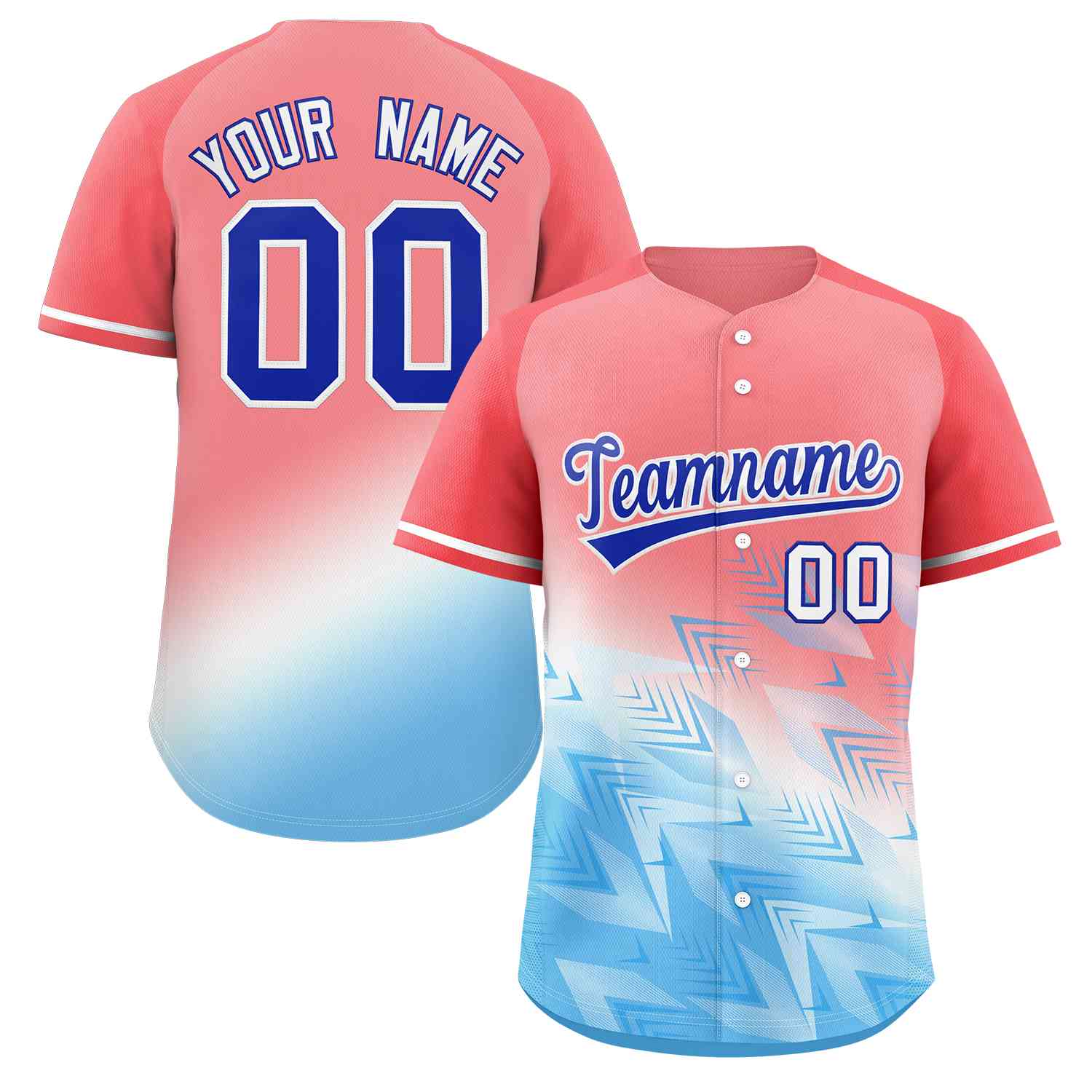 Maillot de Baseball personnalisé, rouge clair, bleu clair, Royal-blanc, dégradé, mode, authentique