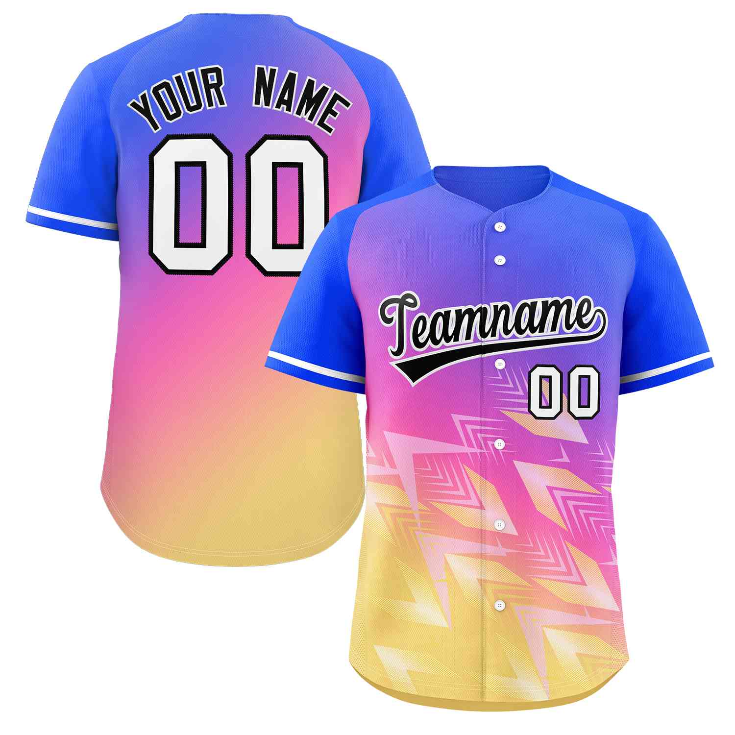 Custom Royal Yellow Black-White Gradient Fashion Authentic Baseball Jersey