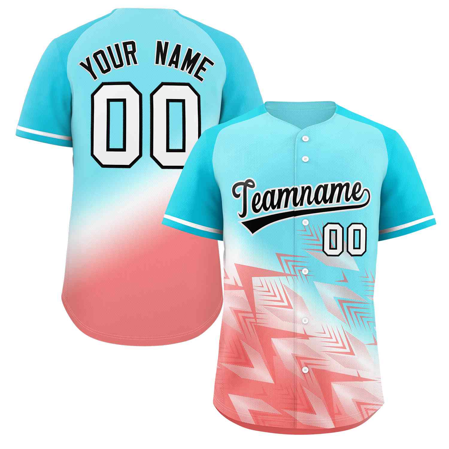 Custom Aqua Light Red Black-White Gradient Fashion Authentic Baseball Jersey