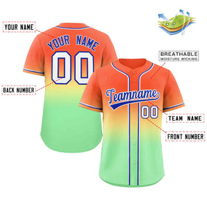 Custom Orange Neon Green Royal-White Gradient Fashion Authentic Baseball Jersey