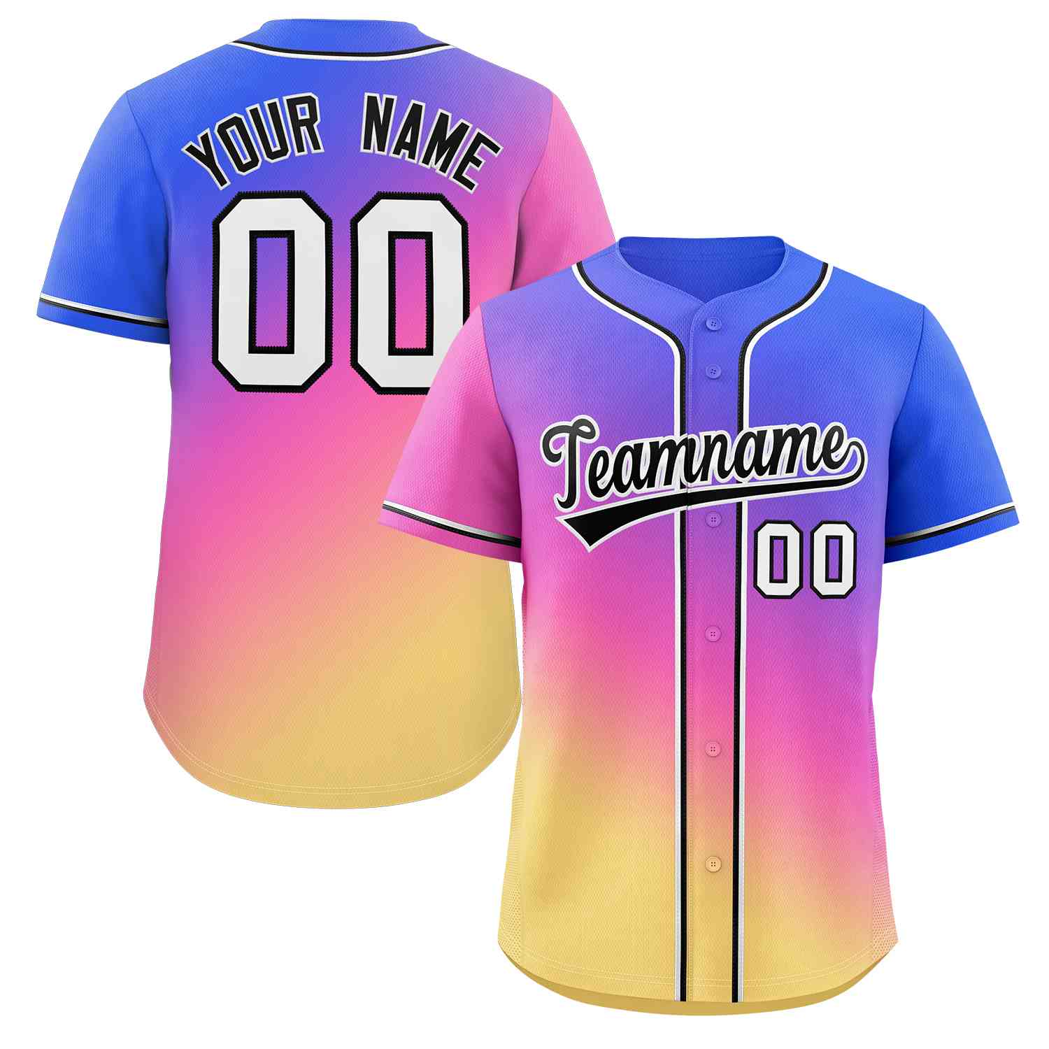 Maillot de baseball authentique personnalisé à la mode dégradé rose-jaune royal