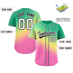 Maillot de baseball personnalisé Kelly vert jaune noir-blanc dégradé mode authentique