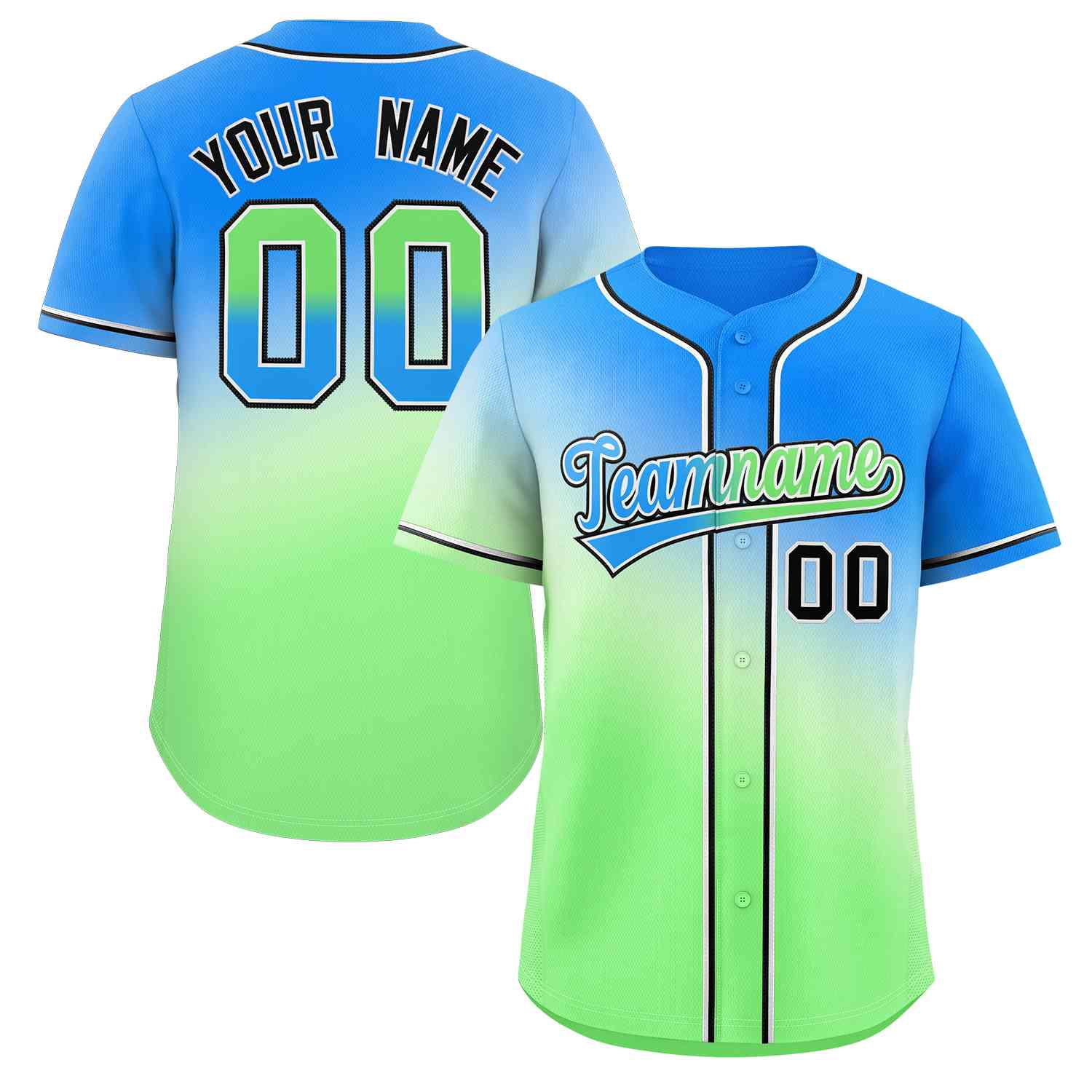 Custom Powder Blue Green Blue-White Gradient Fashion Authentic Baseball Jersey