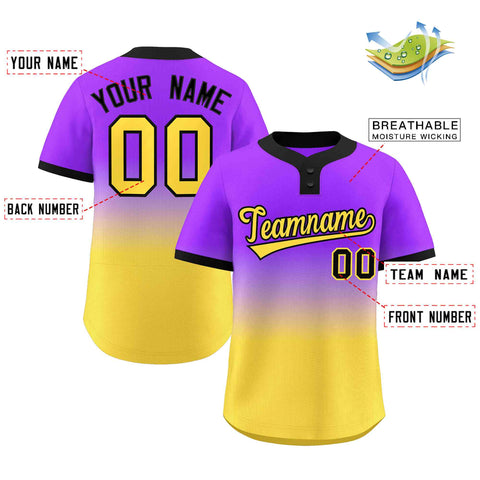 Custom Purple Gold Gold-Black Gradient Fashion Authentic Two-Button Baseball Jersey