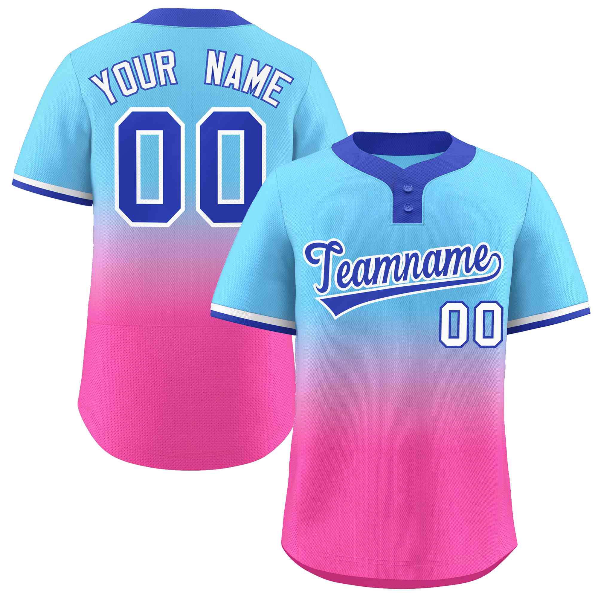 Custom Light Blue Pink Royal-White Gradient Fashion Authentic Two-Button Baseball Jersey