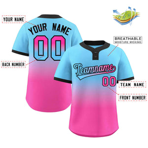 Custom Light Blue Pink Light Blue-Black Gradient Fashion Authentic Two-Button Baseball Jersey