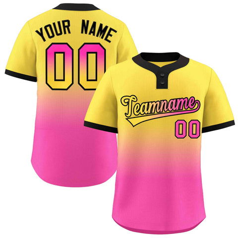 Custom Gold Pink Gold-Black Gradient Fashion Authentic Two-Button Baseball Jersey