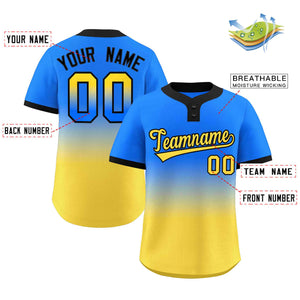 Custom Light Blue Gold Gold-Black Gradient Fashion Authentic Two-Button Baseball Jersey