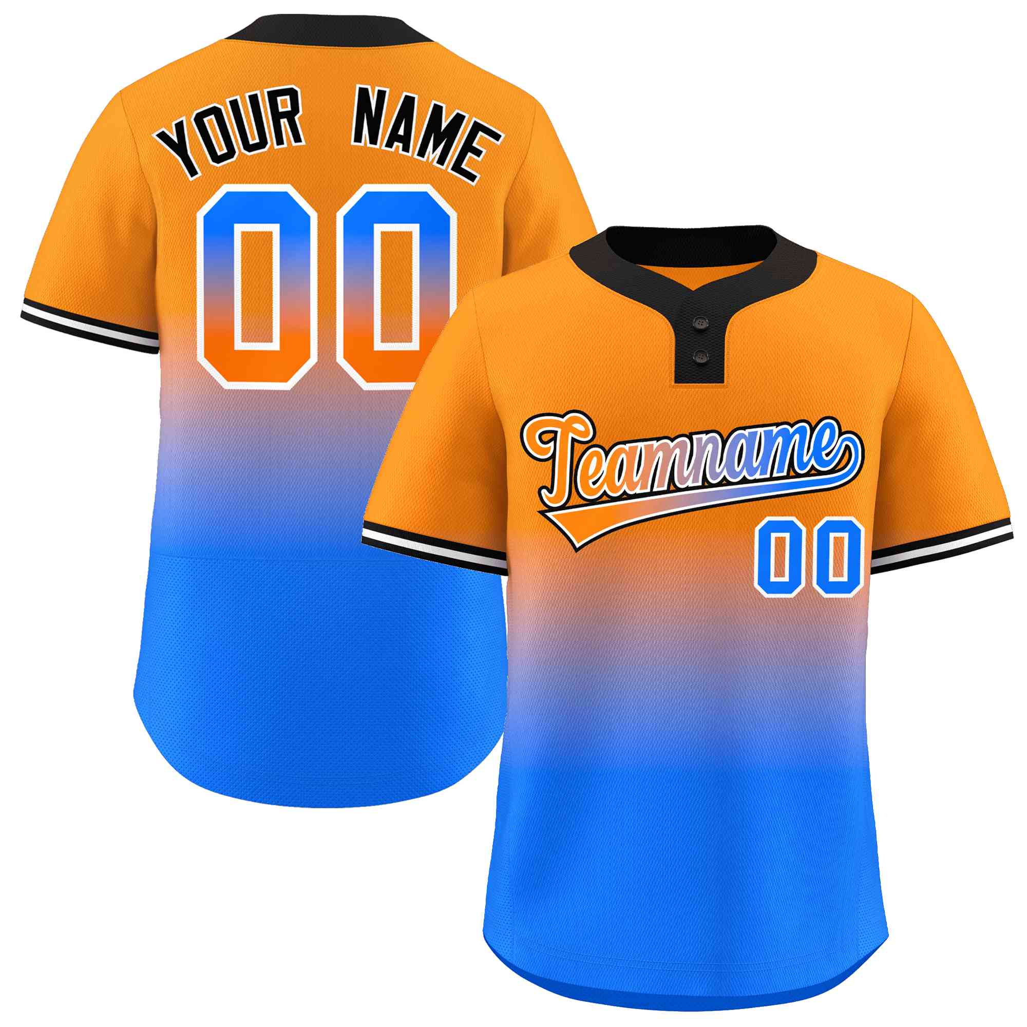 Maillot de Baseball à deux boutons, personnalisé, Orange poudre bleu Orange-blanc dégradé, mode authentique