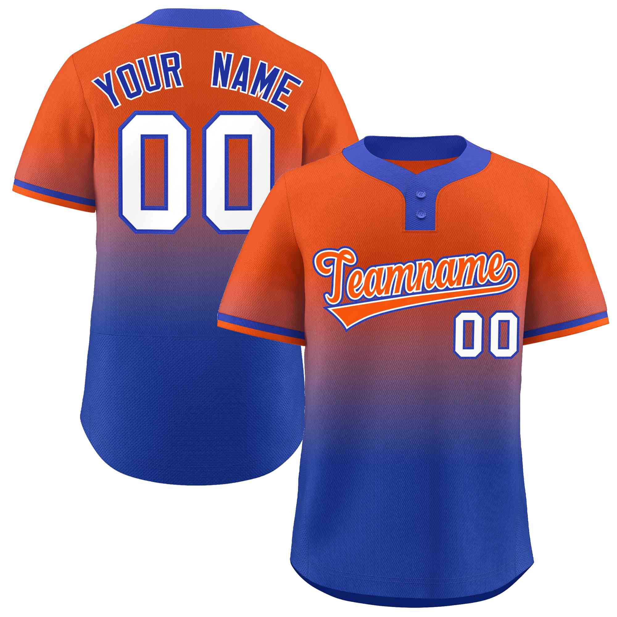 Custom Orange Royal Orange-White Gradient Fashion Authentic Two-Button Baseball Jersey