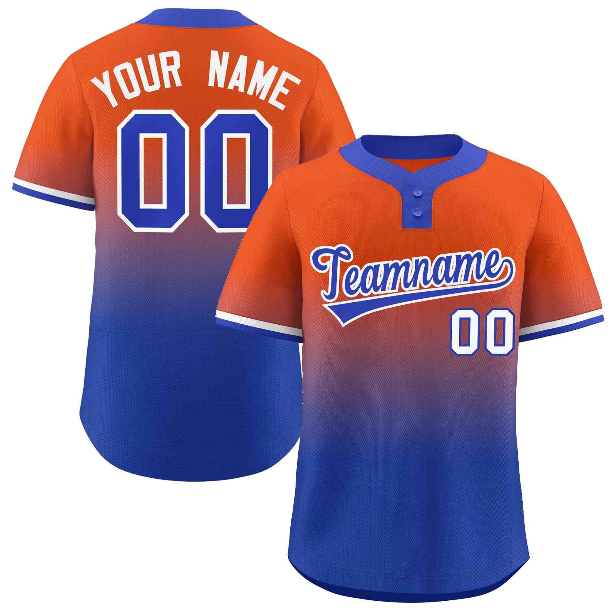 Maillot de baseball personnalisé à deux boutons, Orange Royal Royal-blanc dégradé, mode authentique