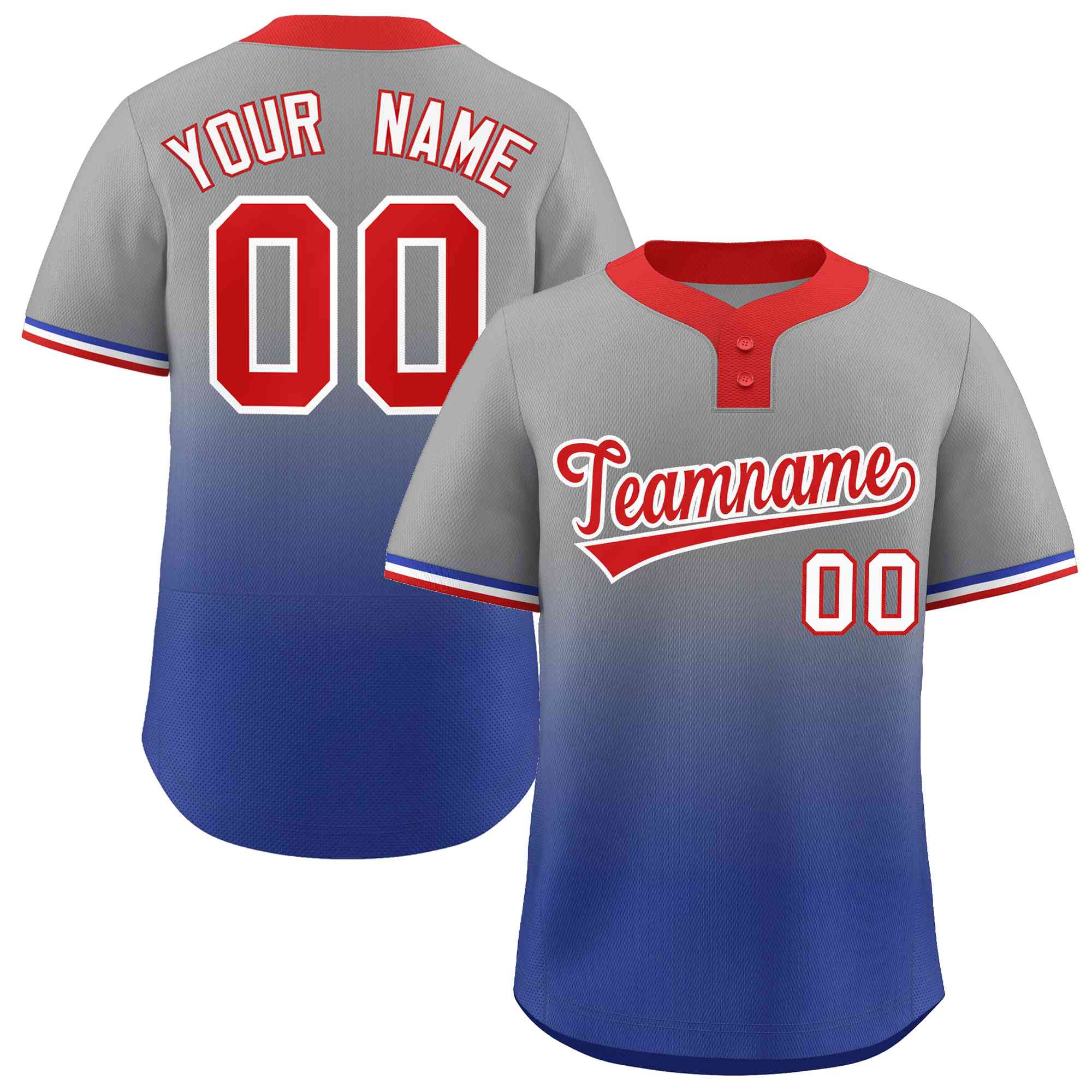 Maillot de baseball personnalisé à deux boutons, gris Royal rouge-blanc dégradé, mode authentique