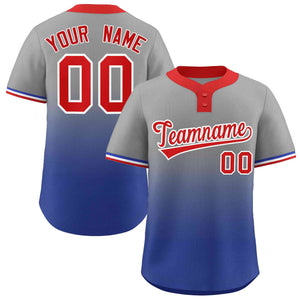 Maillot de baseball personnalisé à deux boutons, gris Royal rouge-blanc dégradé, mode authentique