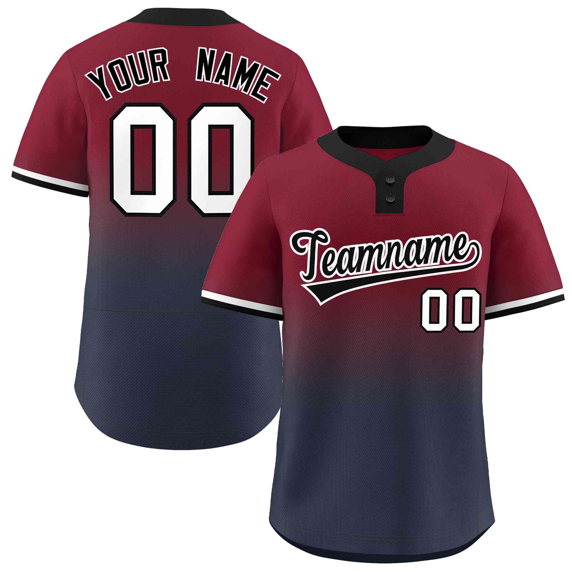 Custom Crimson Navy Black-White Gradient Fashion Authentic Two-Button Baseball Jersey