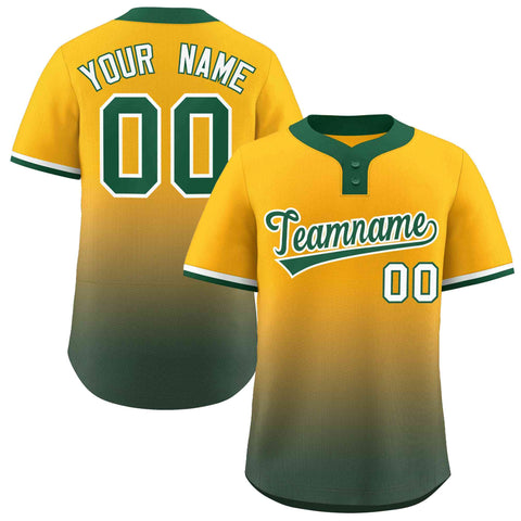Custom Yellow Green Green-White Gradient Fashion Authentic Two-Button Baseball Jersey