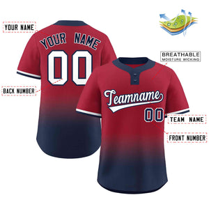 Custom Crimson Navy White-Navy Gradient Fashion Authentic Two-Button Baseball Jersey