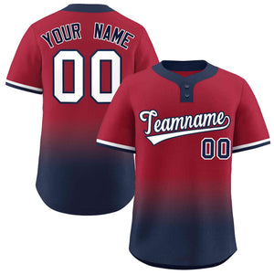 Custom Crimson Navy White-Navy Gradient Fashion Authentic Two-Button Baseball Jersey