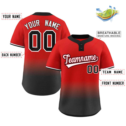 Custom Red Black White-Red Gradient Fashion Authentic Two-Button Baseball Jersey