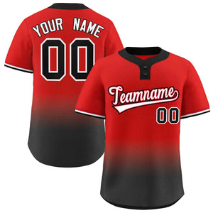 Maillot de baseball personnalisé à deux boutons, dégradé rouge noir blanc-rouge, mode authentique