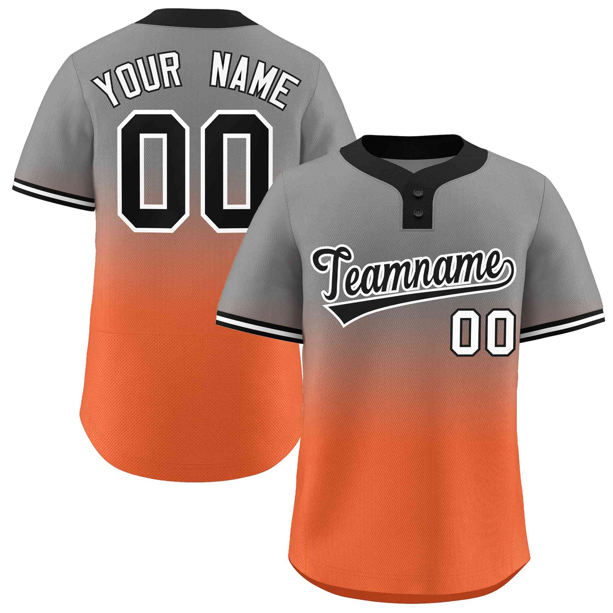 Maillot de baseball personnalisé à deux boutons, gris, Orange, noir et blanc, dégradé, mode authentique