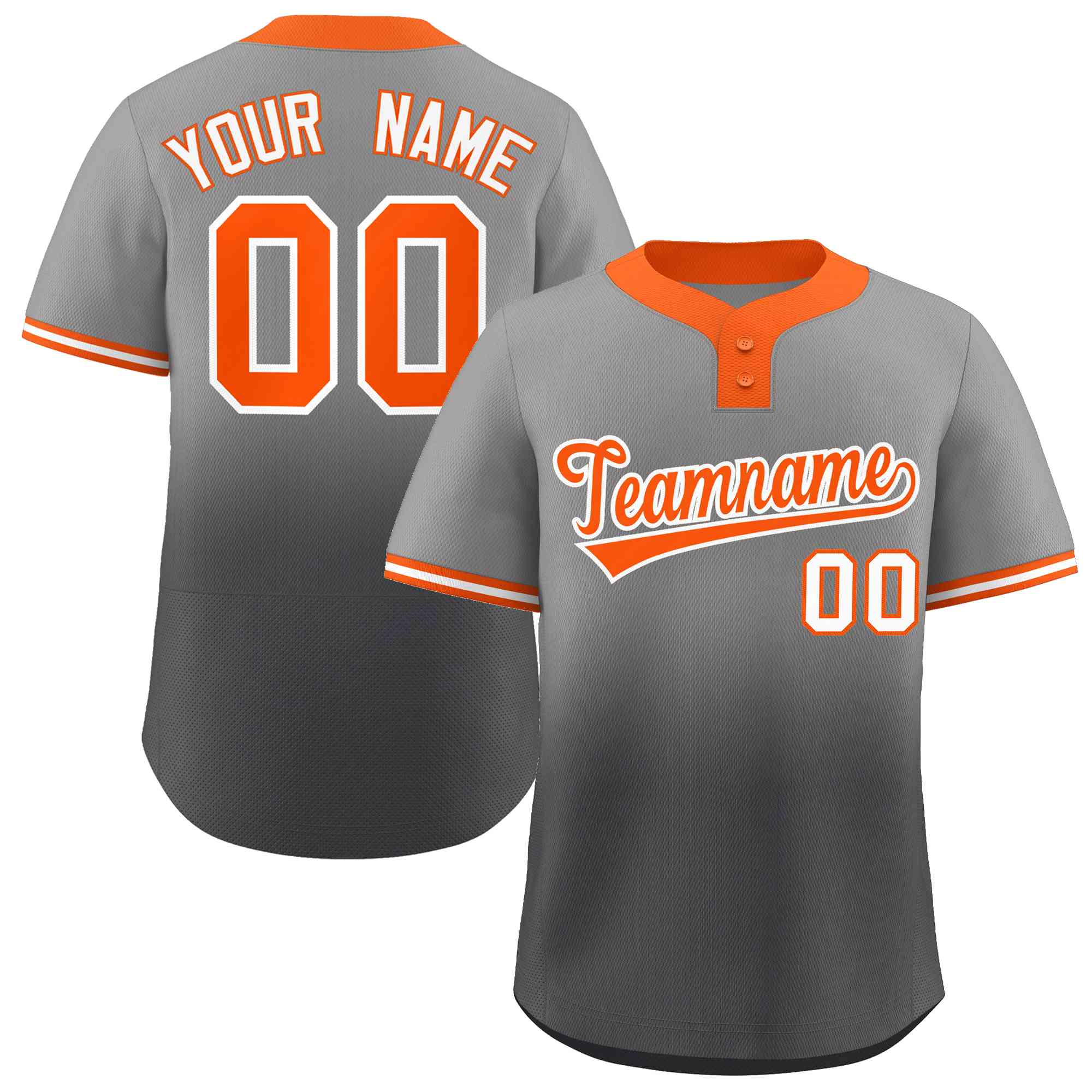 Maillot de Baseball personnalisé à deux boutons, personnalisé, gris foncé, Orange-blanc, dégradé, mode, authentique, à deux boutons