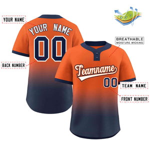 Custom Orange Navy White-Orange Gradient Fashion Authentic Two-Button Baseball Jersey