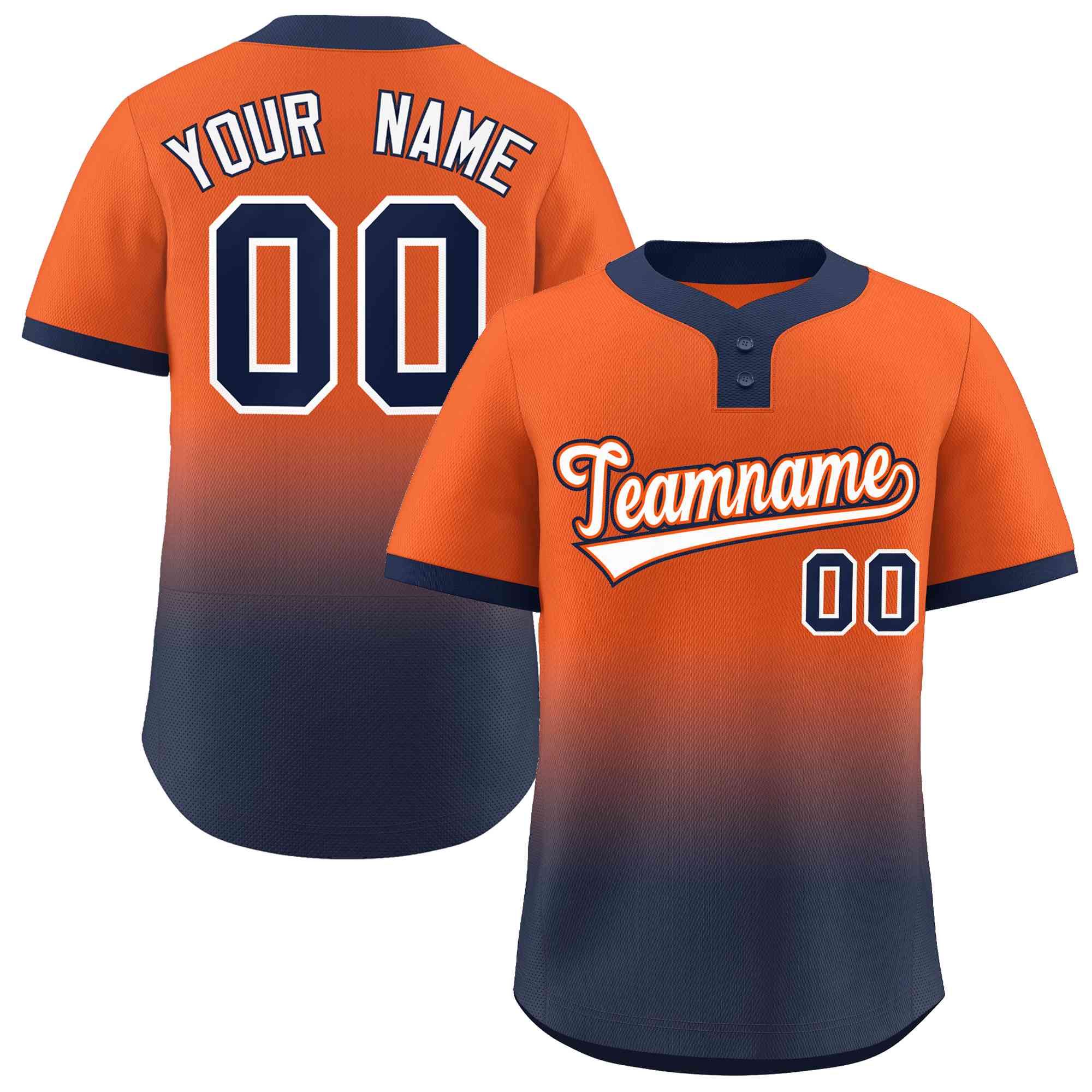 Maillot de baseball personnalisé à deux boutons, personnalisé, Orange, marine, blanc-Orange, dégradé, mode, authentique, à deux boutons