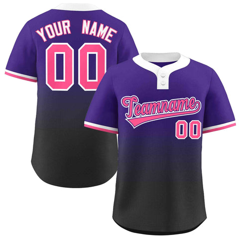 Custom Purple Black Pink-Purple Gradient Fashion Authentic Two-Button Baseball Jersey