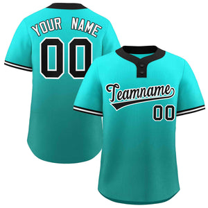 Maillot de baseball personnalisé à deux boutons, vert clair, Aqua, noir et blanc, dégradé, mode authentique