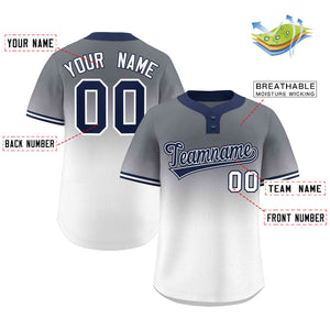 Custom Gray White Navy-White Gradient Fashion Authentic Two-Button Baseball Jersey