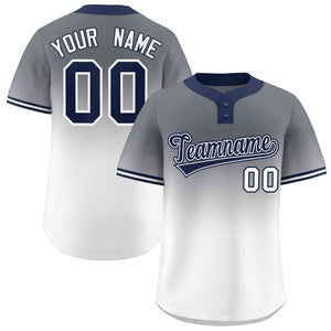 Custom Gray White Navy-White Gradient Fashion Authentic Two-Button Baseball Jersey