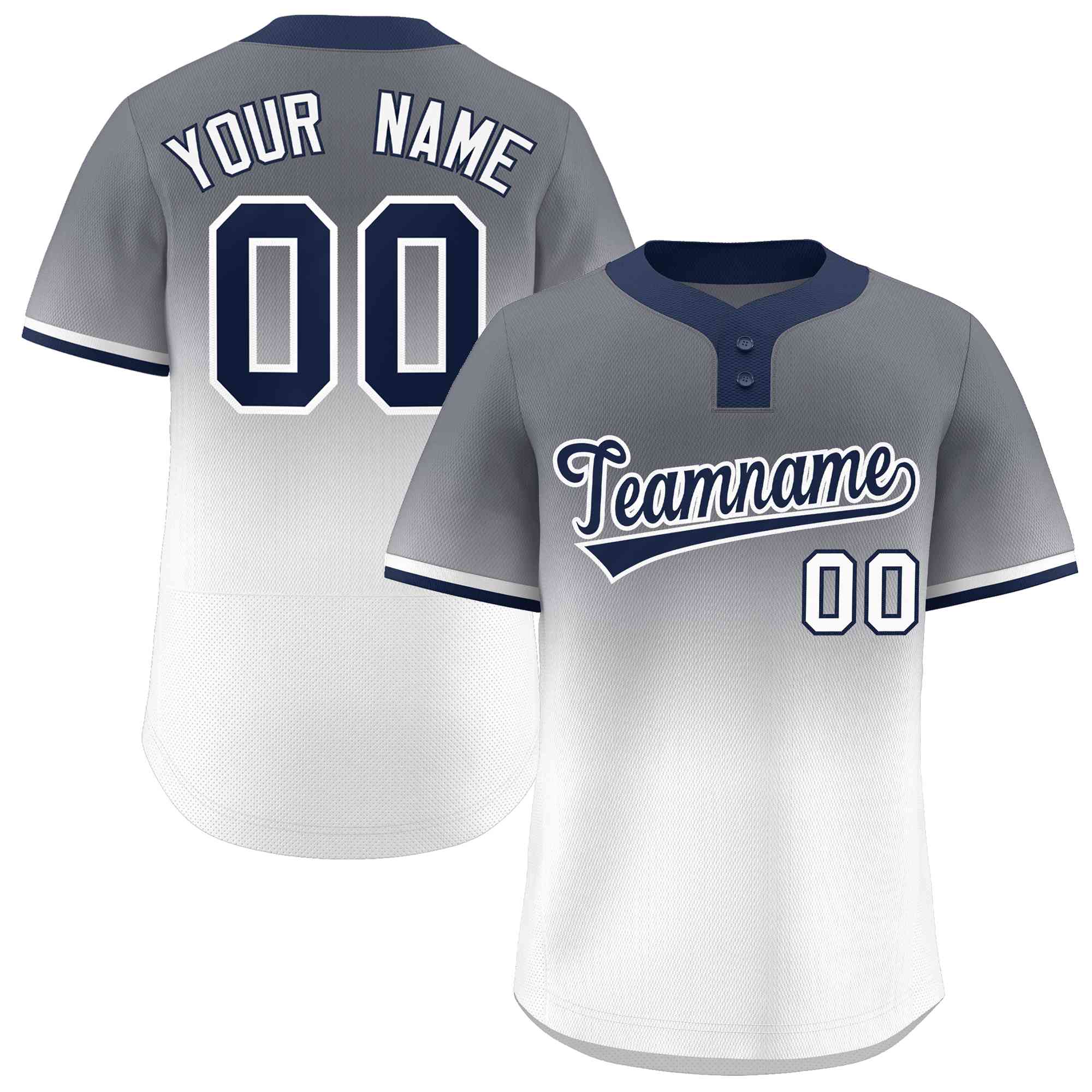 Custom Gray White Navy-White Gradient Fashion Authentic Two-Button Baseball Jersey