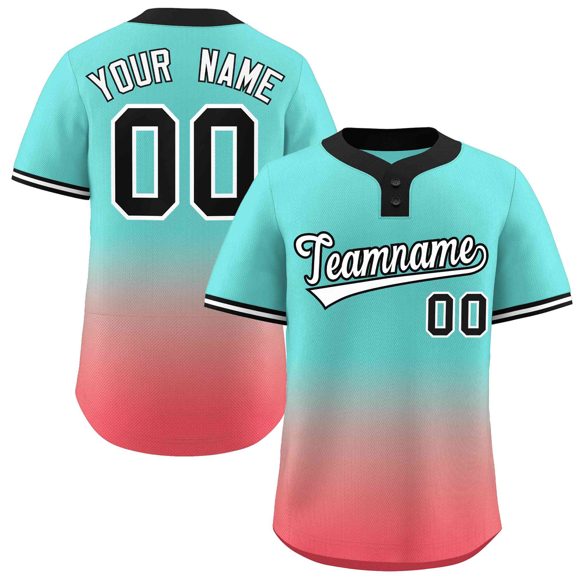 Maillot de baseball personnalisé à deux boutons, personnalisé, rouge clair, blanc-noir, dégradé, mode authentique