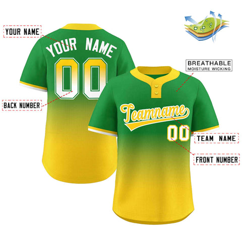 Custom Kelly Green Gold Gold-White Gradient Fashion Authentic Two-Button Baseball Jersey