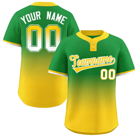 Custom Kelly Green Gold Gold-White Gradient Fashion Authentic Two-Button Baseball Jersey