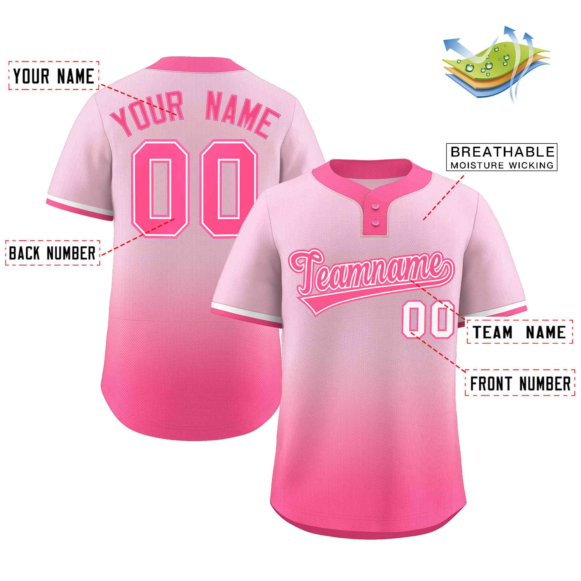 Custom Light Pink Pink Pink-White Gradient Fashion Authentic Two-Button Baseball Jersey