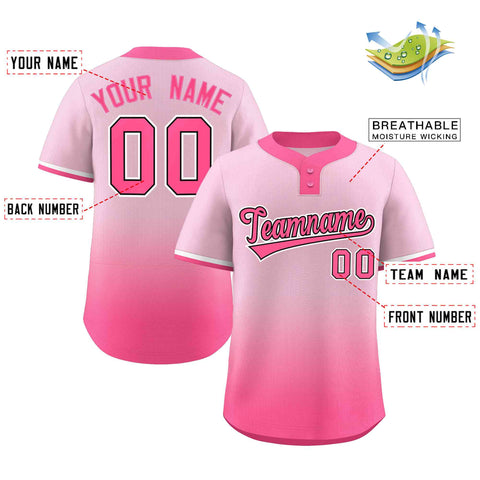 Custom Light Pink Pink Pink-Black Gradient Fashion Authentic Two-Button Baseball Jersey