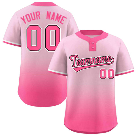 Custom Light Pink Pink Pink-Black Gradient Fashion Authentic Two-Button Baseball Jersey