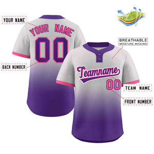 Custom Gray Purple Purple-Pink Gradient Fashion Authentic Two-Button Baseball Jersey