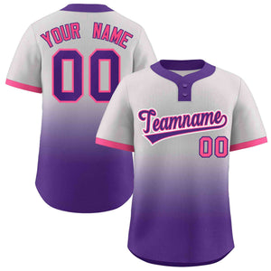 Custom Gray Purple Purple-Pink Gradient Fashion Authentic Two-Button Baseball Jersey