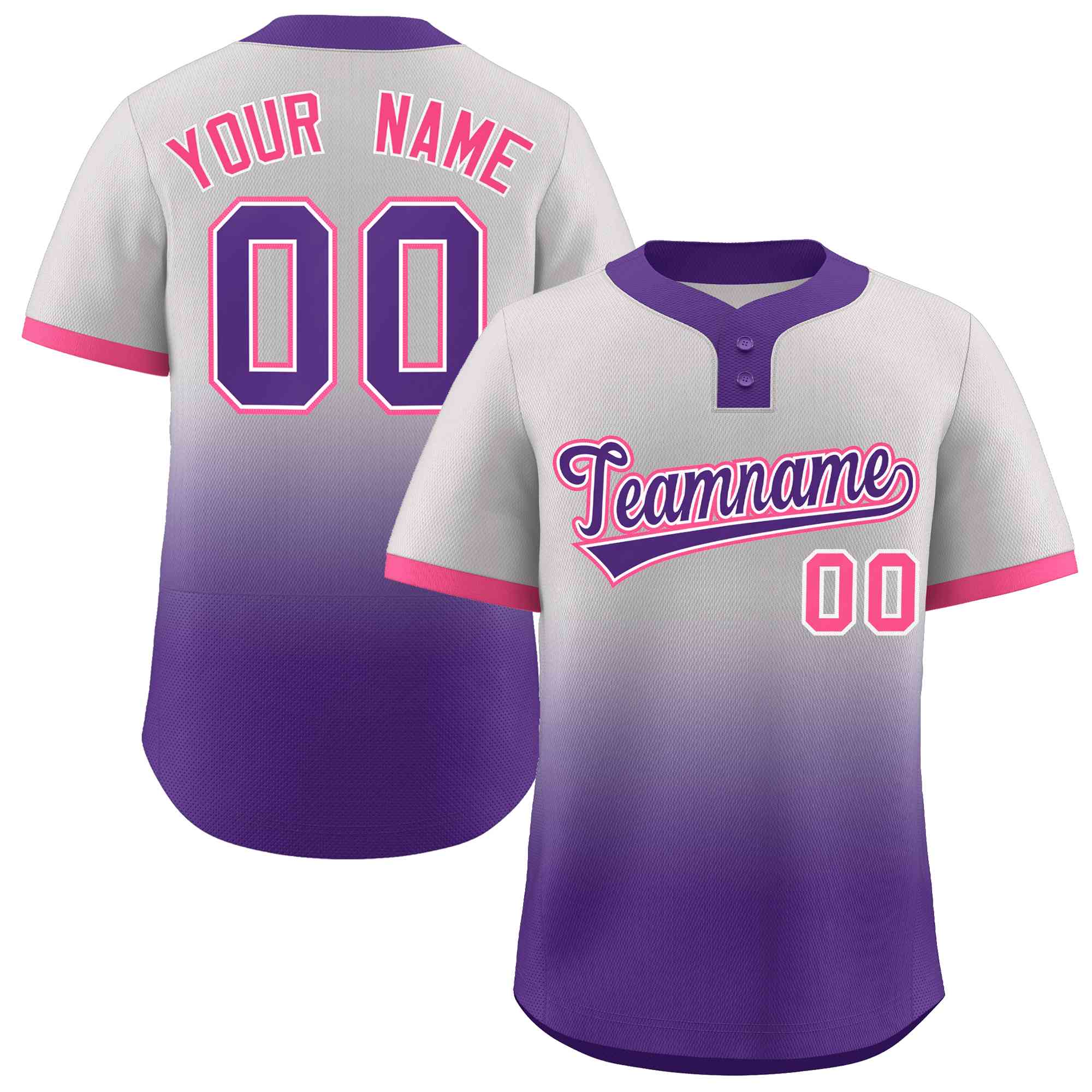 Maillot de Baseball personnalisé à deux boutons, personnalisé, gris, violet, violet, blanc, dégradé, mode, authentique, à deux boutons